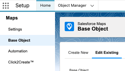 Salesforce maps settings editing existing base object