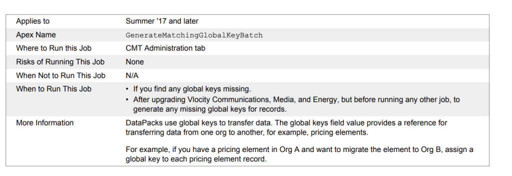 vlocity epc jobs generate global keys vlocity cmt administration information