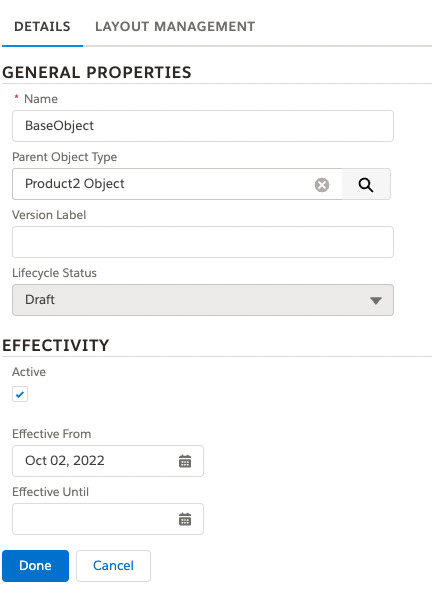 salesforce industries Product object types general properties filled out