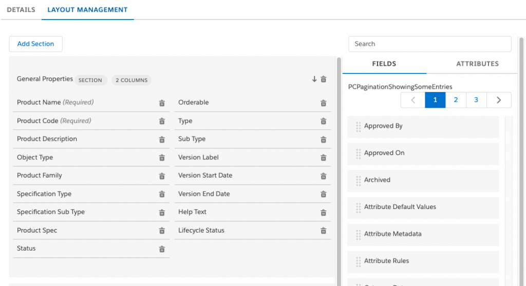 salesforce industries Product object types layout management interface