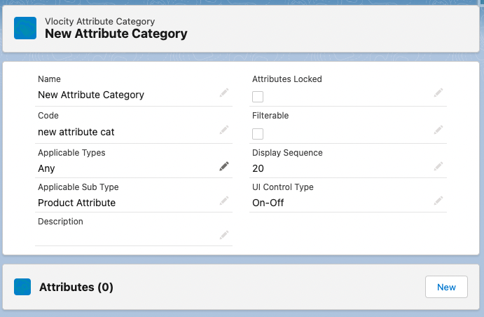 Vlocity Attribute Category record details