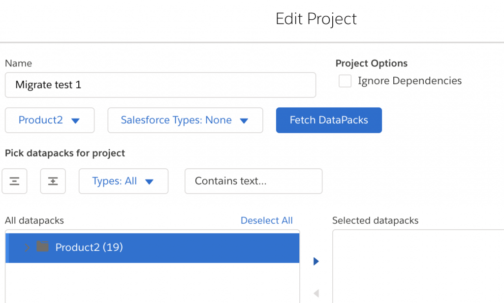 migrate vlocity products idx workbench Edit project dialog window