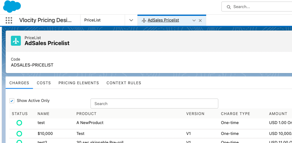 Vlocity Pricing Designer interface