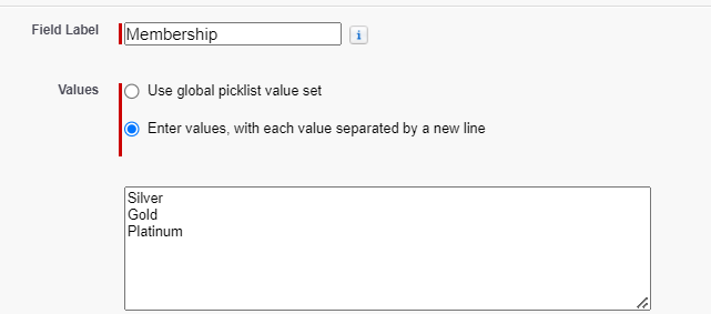 context rules membership field account salesforce industries cpq silver gold platinum picklist custom field